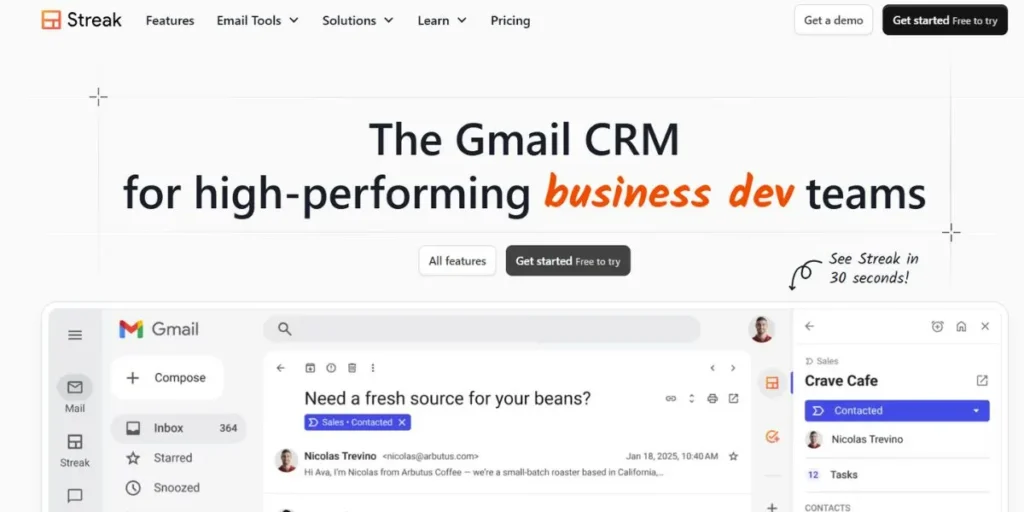 Streak - Salesforce Alternatives for Small Business
